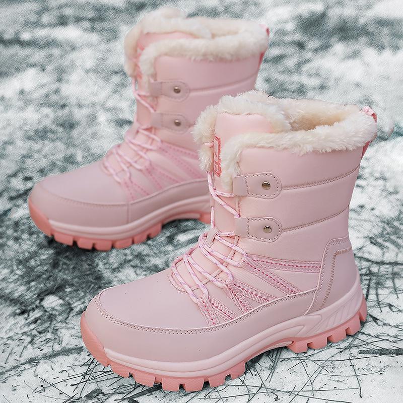 Women's Winter Snow Boots Plush Warm Cotton Shoes Wear-resistant Sports Outdoor High-top Lace-up Large-size Women's Boots