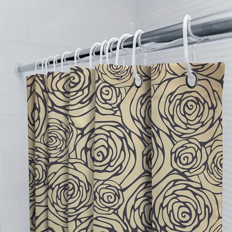 Rustic Vintage Bathroom Decorfloral Print Shower Curtain Set For Home Bath Remodeling Black Rose Cream Fabric Waterproof Shower