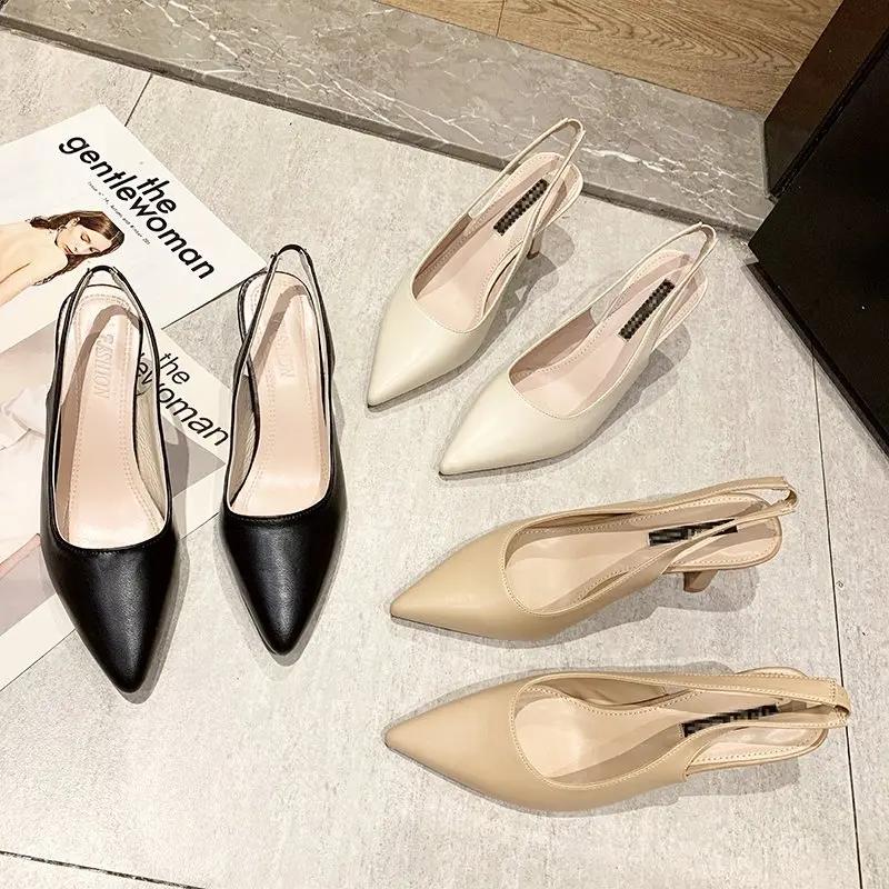 Fashion Summer Fashion New Pointed Toe Stiletto Heel Shallow Mouth Breathable PU Comfortable and Elegant Women's Shoes Sexy Sandals