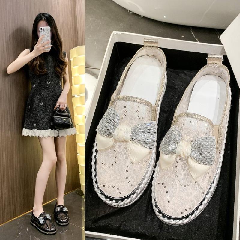 2026 Diamond Luxury Loafers Fashionable Diamonds Thick Bottom Flat Bottom Leisure Shoes Women's Casual Plus Size Shoes Zapatos