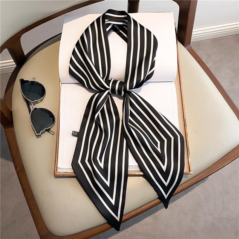 Silk Scarf: Long, Narrow, High-End Print for Spring and Summer - Versatile as Shirt Ribbon, Belt, or Hair Tie.