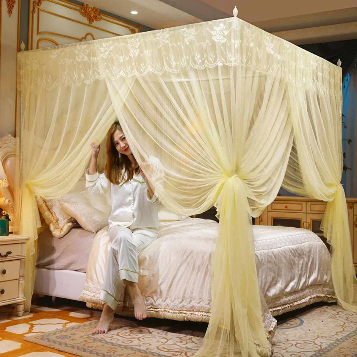 

3 Doors Four Corner Mosquito Net Canopy Mosquito Netting For Double Bed Mosquito Repellent Tent Insect Reject Canopy Bed Curtain 120cmx200cm бежевый