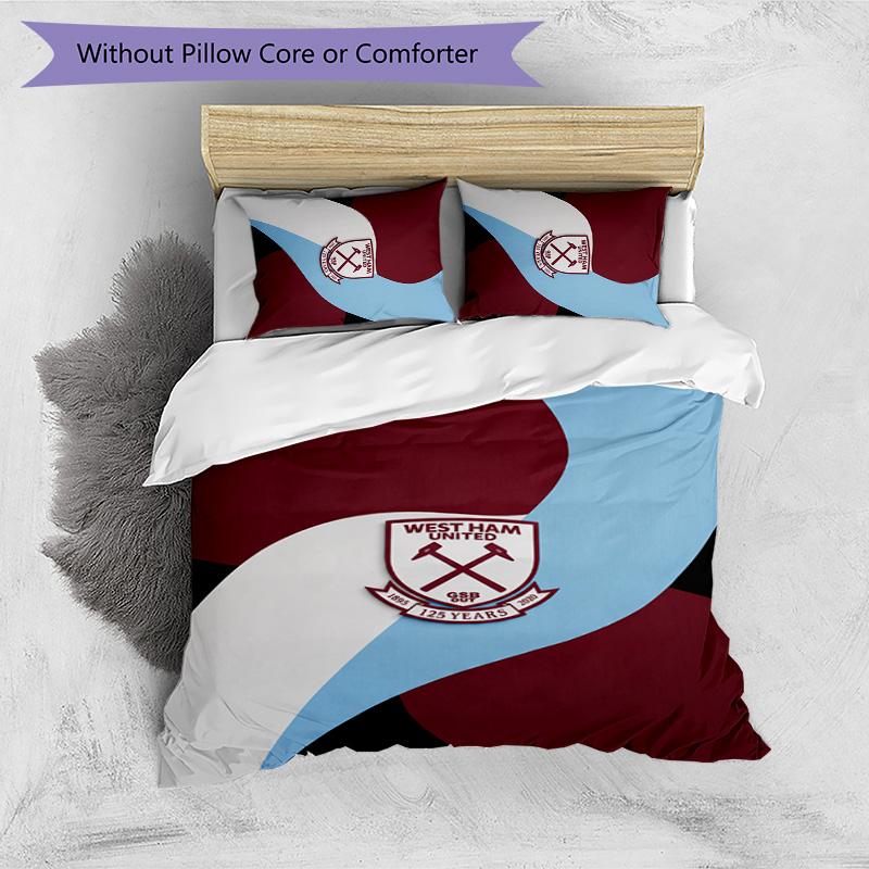 Set Lenzuola Stampato West Ham United Football 3 Pezzi, Comodo Set Copripiumino per Camera da Letto Amico della Pelle