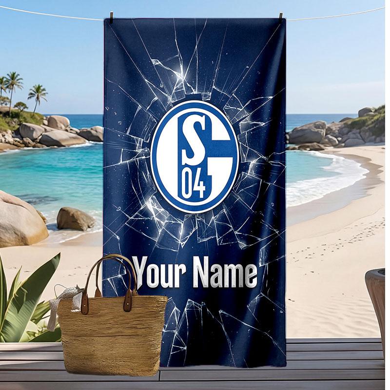 Telo Mare Personalizzato Stampato Schalke 04 FC Logo Calcio Supporto Nome Personalizzato Testo Asciugamano Assorbente Per Sport Viaggio Regalo Speciale