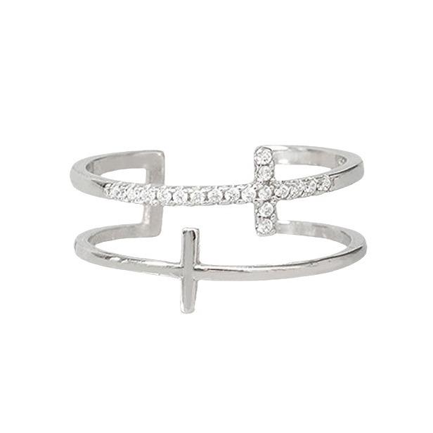 New Seiko Cross Double Layer Ring for Women's Niche Design Ins Cool Style Fashion Versatile Non Fading Open Ring