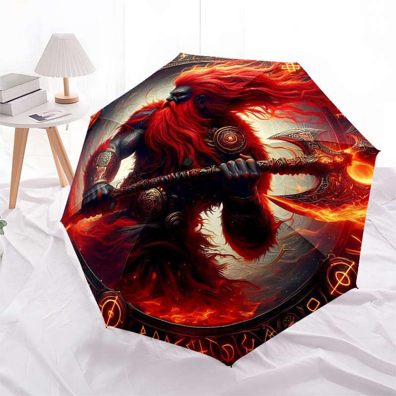 Viking Warrior with Axe: Fantasy Art PrintUmbrella, Portable 3-Fold Compact Umbrella for Men & Women Gift