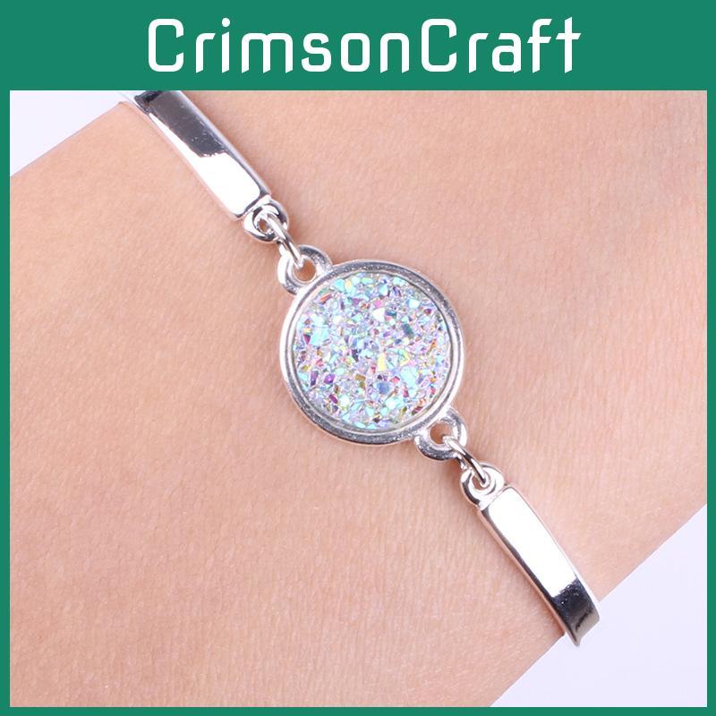 Elegant Druzy Vintage Natural Geode Stone Jewelry Rhinestone Pave Druse Bracelets
