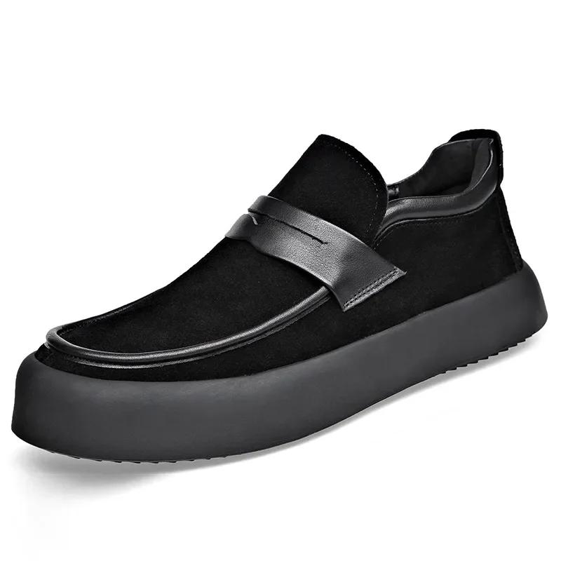 Shoes Men Leather Original Designer Cow Suede Leather Shoes Men's New Thick Sole Loafers Soft Sole Suede Leather Casual Shoes