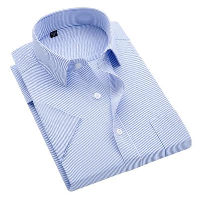 Summer Striped Short Sleeve Men's Dress Shirts S~8XL Work Shirt with Front Pocket Plus Size