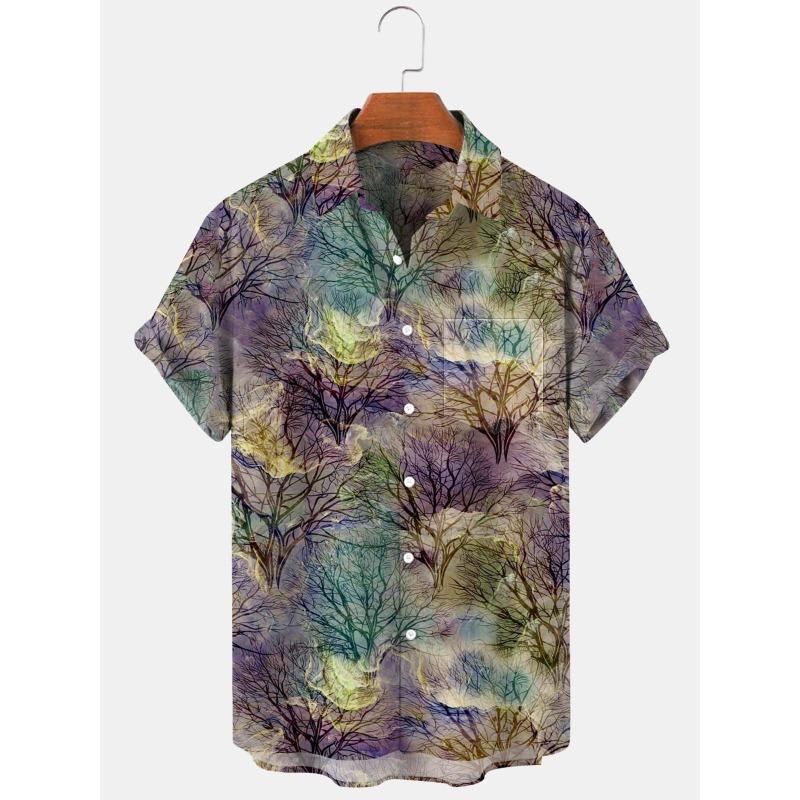 Ny Hawaii Vår/Sommar Mode Fritid Gatumode Turist Strand Tryckt Helt Öppen Kortärmad Knäppskjorta, Snabb Leverans