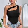 Women's 2026 New Slim Fit Ultra Short Irregular Hem Sloping Shoulder Chest Wrapped Vest Hollow Top