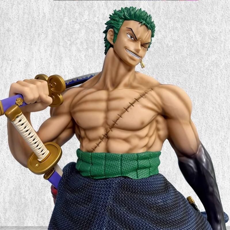 

Фигурка Зоро из One Piece 70 см В полный рост Стиль с мечом Двумя сменными головами Статуя Модель Украшение Настольное украшение