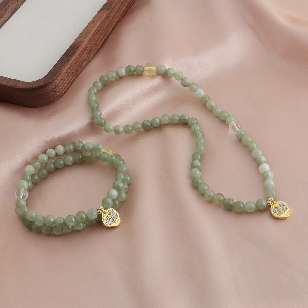 Bracelet Natural Shoushan Stone Tianshan Green Lotus Pod Safety Buckle Crystal Bracelet Double Layer Dopamine