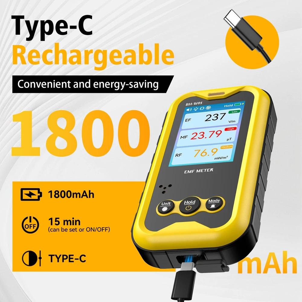 3in1 EMF Meter Electric Field Magnetic Field RF Radiation Detector Real Time Curve Chart Electromagnetic Radiation Tester Alarm