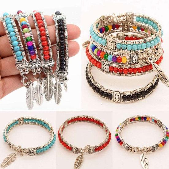 

Этнический тибетский браслет с бирюзовыми бусинами и перьями для женщин и мужчин, ювелирный подарок