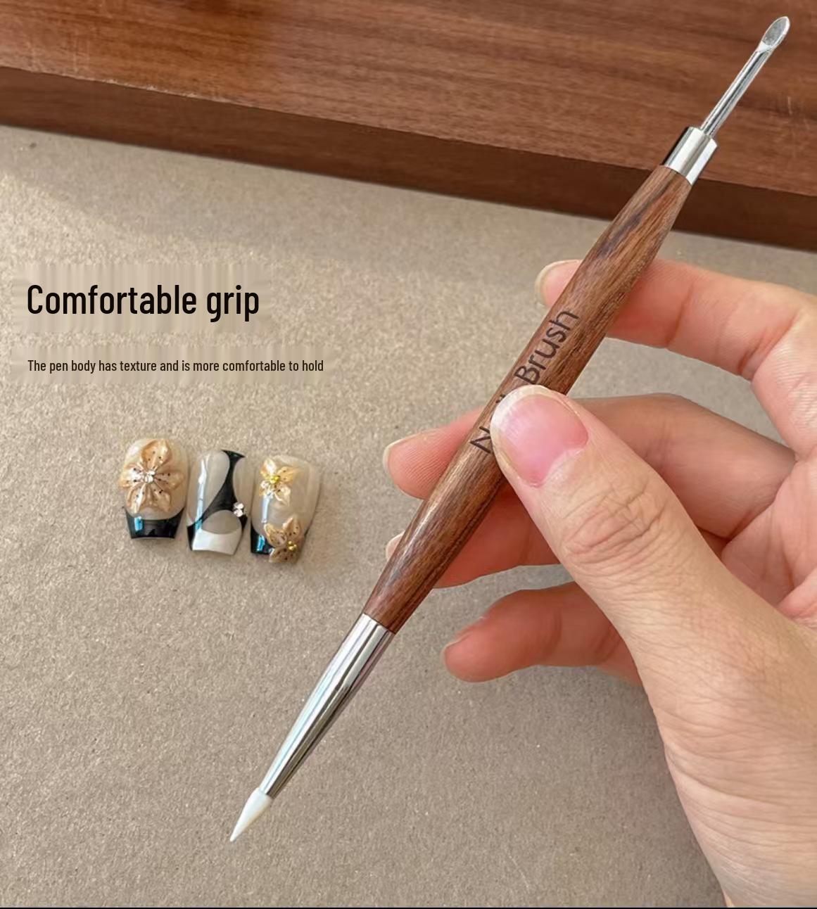 Dual-Ended Nail Art Pen: Carving, Mixing, Embossing, Smudging, Color Painting with Japanese Silicone and Sandalwood.