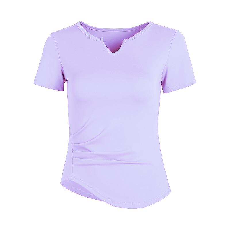 

Обтягивающие спортивные топы женские с коротким рукавом сексуальные обтягивающие фитнес-одежды быстросохнущие футболки для йоги XL фиолетовый