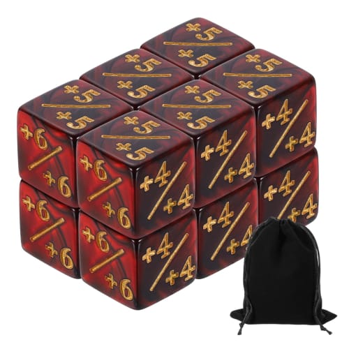 Uxcell 12-Piece Magic Dice Counter Acrylic D6 Life Token Dice Set with Standard Card Game Accessory Pouch, Red & Black