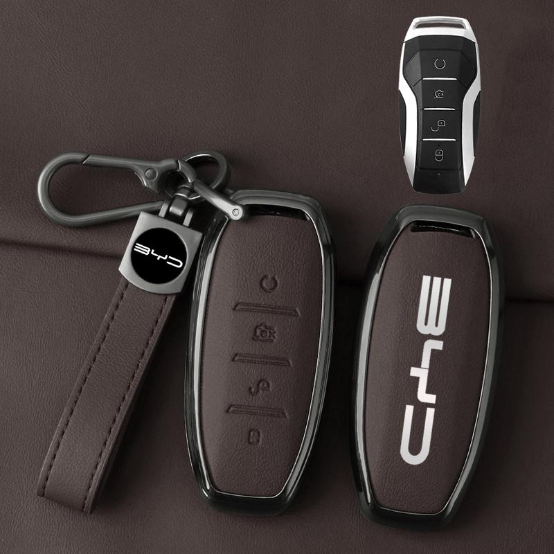 Car Key Fob Case For Byd Atto 3 Han Ev Dolphin Lied Tang Dm Qin Plus Song Pro Max Yuan Car Key Case Zinc Alloy Leather Case