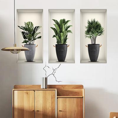 3 Sheets Green Plant Potted Plant Wall Sticker 3D False Window Wall Decals