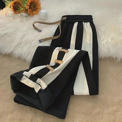 Men's American-Style Loose Fit Contrast Stitching Wide-Leg Sports Sweatpants for Spring/Summer