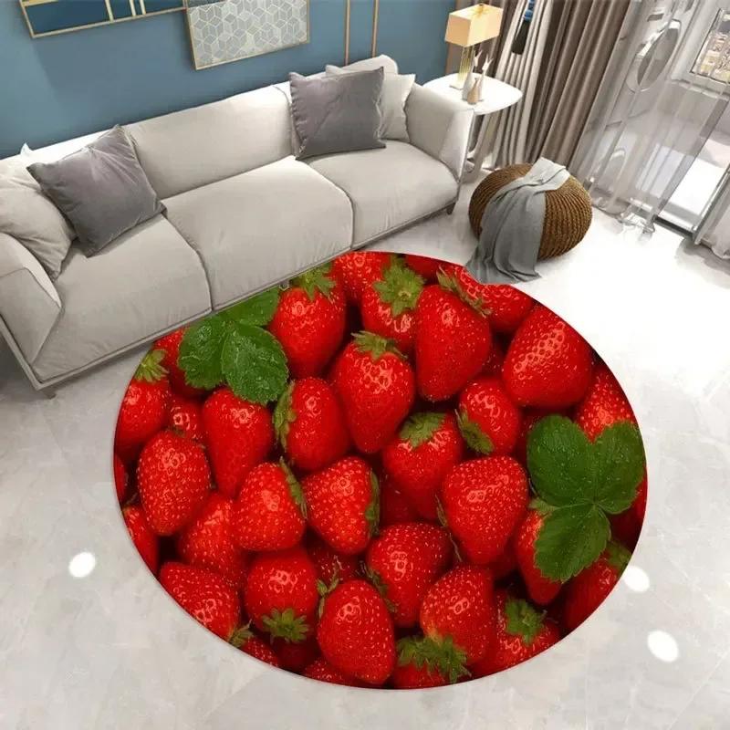

Cute Strawberry Print Pattern Round Carpet Home Living Room Sofa Bedroom Floor Decoration Kitchen water absorption mats 60cm