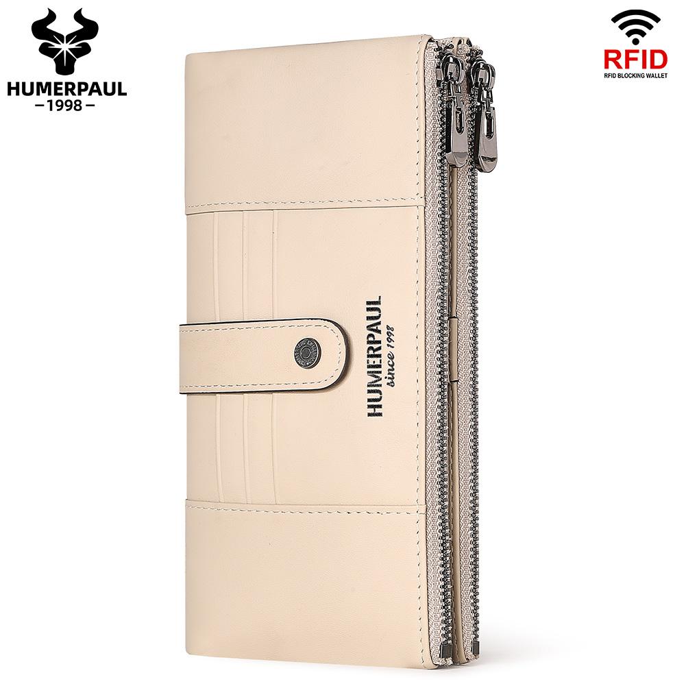 Humerpaul Women Leather Wallet Hand-held Wallet Large-capacity Multi-function First-layer Cowhide Wallet Folding Coin Purse