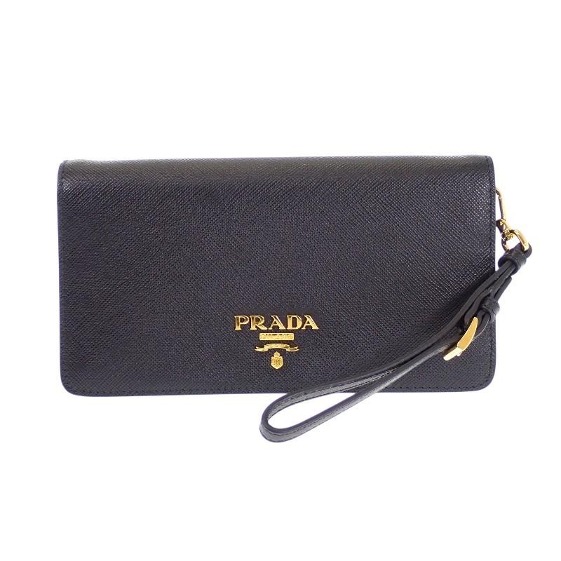 PRADA  1DH029 Wallet Chain black Safiano Women