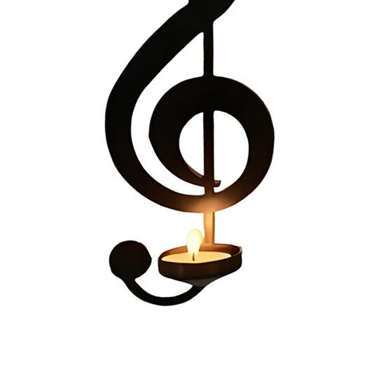 Black Music Note Wall Sconce Metal Wall Mounted Candle Holder Musical Symbol Tea Light Holder Rack for Living Room Dining Room