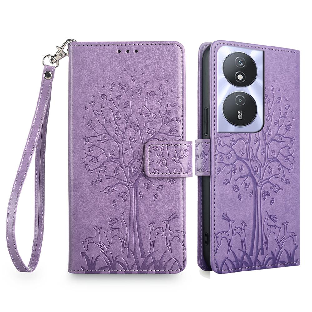 For Honor Play 50 Plus 5G/Play 8T 5G/X7b 4G/90 Smart Case Imprinted Deer Tree Pattern Leather Phone Wallet Cover