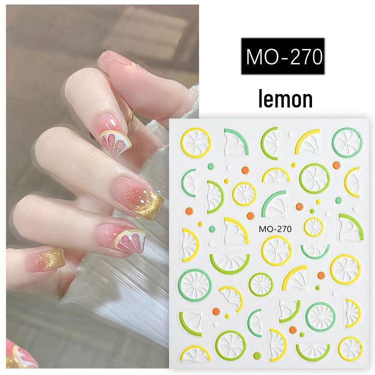 

5D Объемные фруктовые наклейки для ногтей: Лимон, Клубника, Желе, Вишня, Бантики