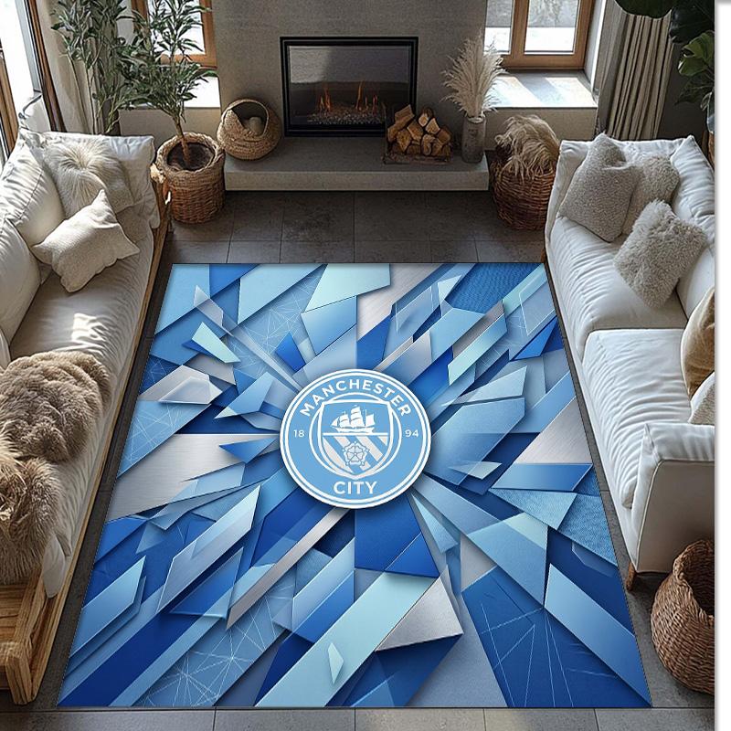 Manchester City Printed Flannel Area Rug Non Slip Soft Polyester Floor Carpet Indoor Decor Mat for Bedroom Living Room Sofa