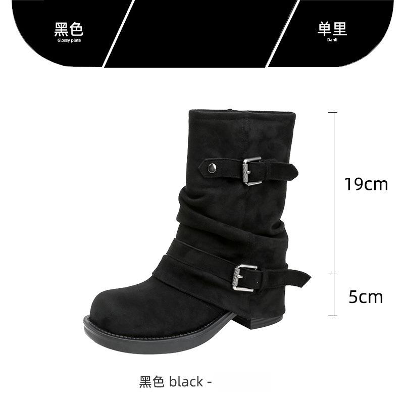 

Мягкая кожаная версия! Ботильоны на толстом каблуке с плиссированным голенищем женские осенне-зимние винтажные западные брюки Майяр мартинсы 40 чёрный