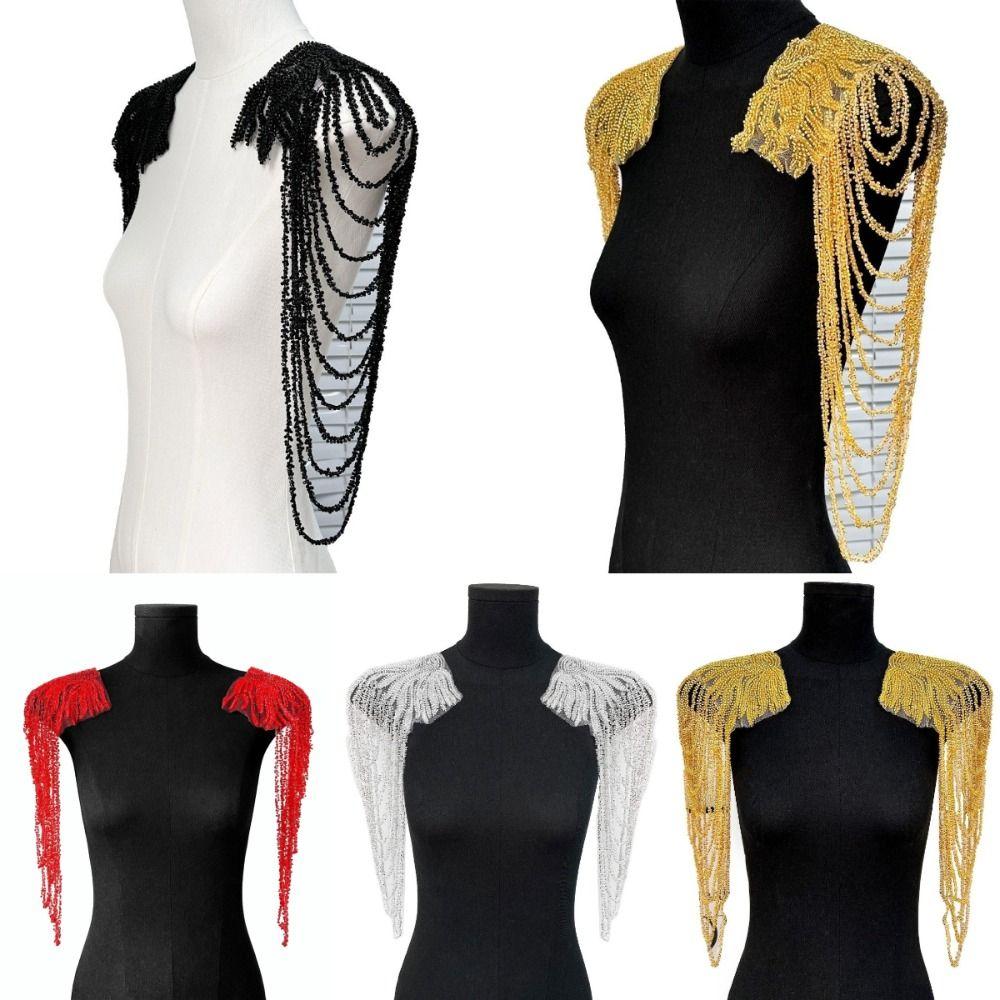 Sew On Clothes Sequins Bead Embroidery Tassels Long Chain Shoulder Patches Beaded Retro Epaulets Wedding Dress