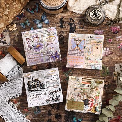 100 Sheets Waterproof PET Stickers Vintage Butterfly Flower Girl DIY Account Material Sticker
