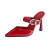 French Pointed High-heeled Slippers Women's Burgundy Spring and Summer New Thin Heel Strap Wear Patent Leather Bag Head Women's Sandals
