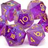 7 Stück violette, goldene Zahlen, scharfkantige Harzwürfel, polyedrische Würfel, geeignet für Rollenspiele, RPG-Brettspiele