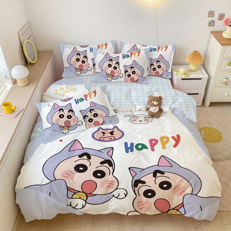 Boy Girl Crayon Shin-Chan Bedding Set Pillowcase 2/3/Pcs Shin-Chan Duvet Cover Adult Children Gift Single Double Large Size