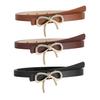 Women Belt Solid Color Metal Bowknot Decorated Imitation Leather Strap Belt Adjustable Holes Slim Waistband