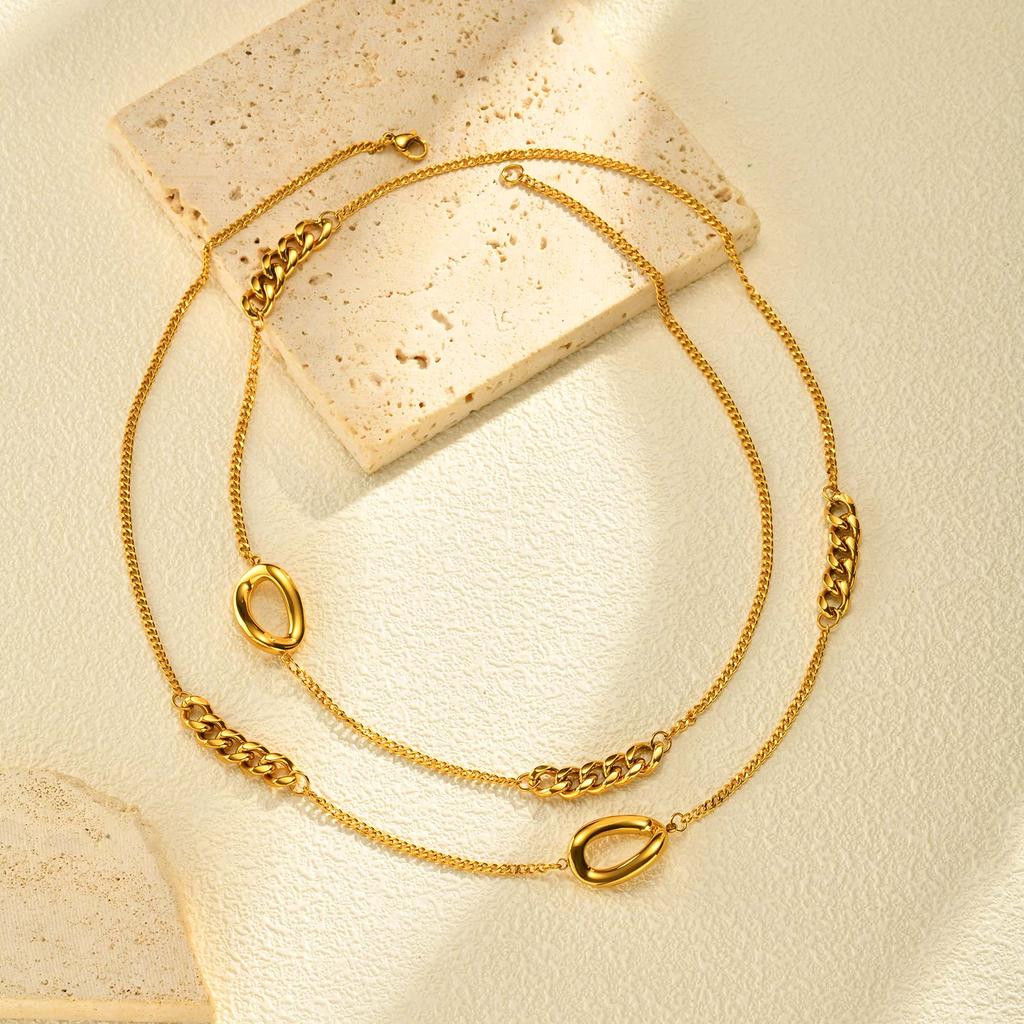 Collar Apilable Irregular para Mujeres Niñas, Collares Geométricos en Forma de Anillo de Acero Inoxidable Chapado en Oro, Joyería de Vestir con Colgantes