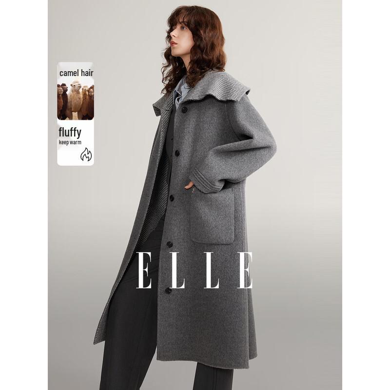 ELLE Women s Wool & Camel Double-faced Long Coat M
