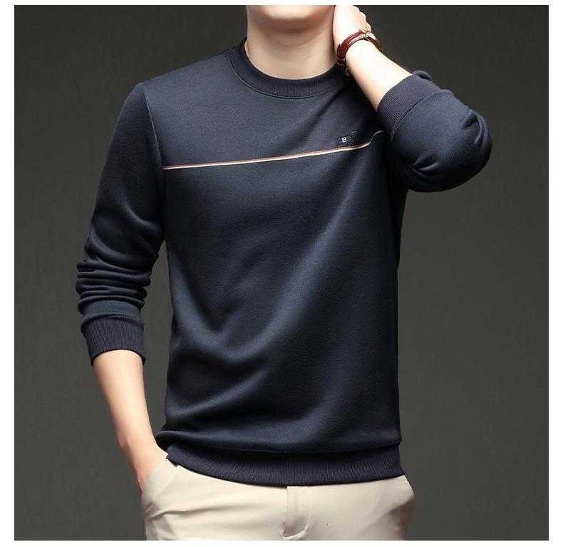 Men's Fleece-Lined Round Neck Long Sleeve Warm Wool T-Shirt
