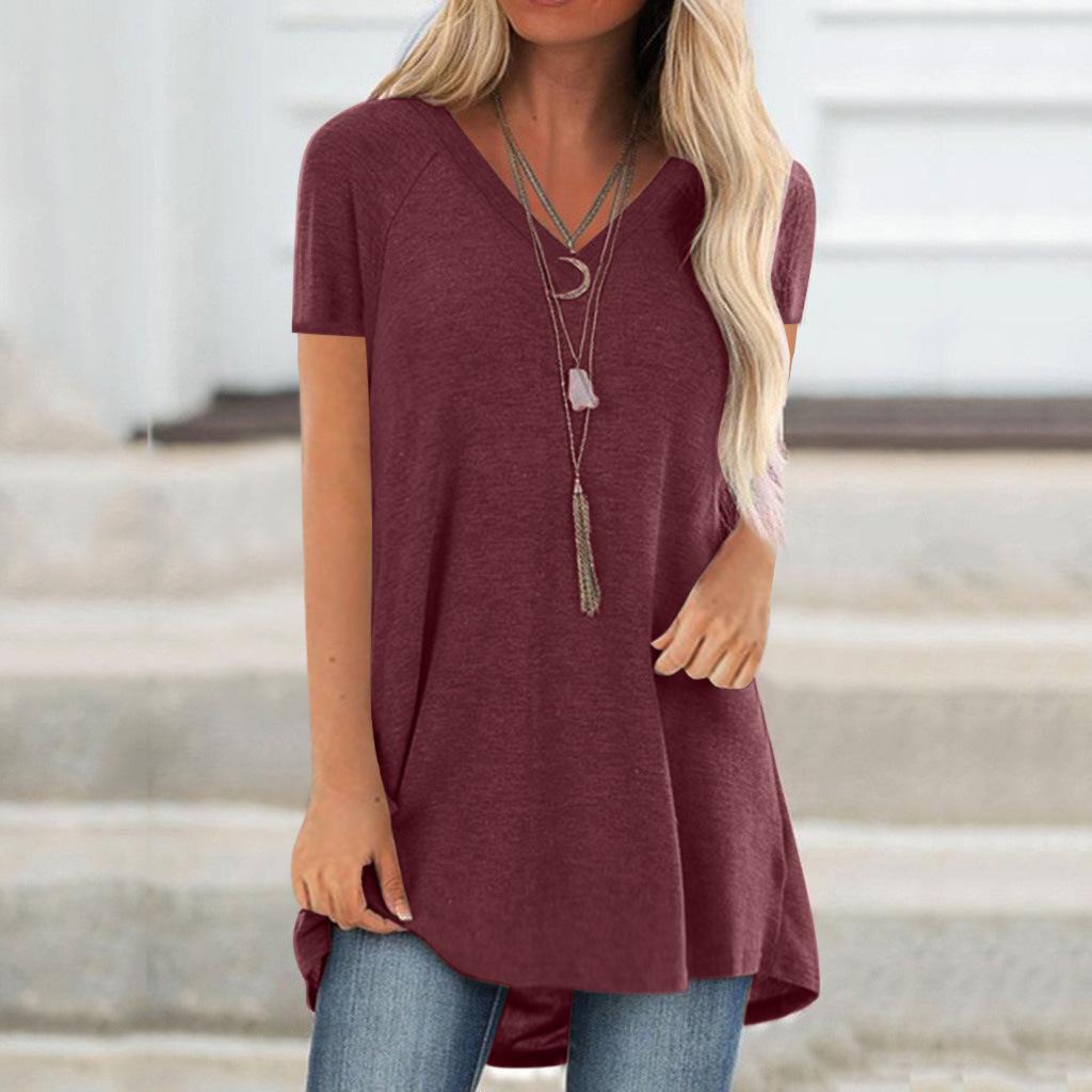Women's V-Neck Swallowtail Short-Sleeved T-Shirt Set - 3 Pieces, Daily Casual Wear