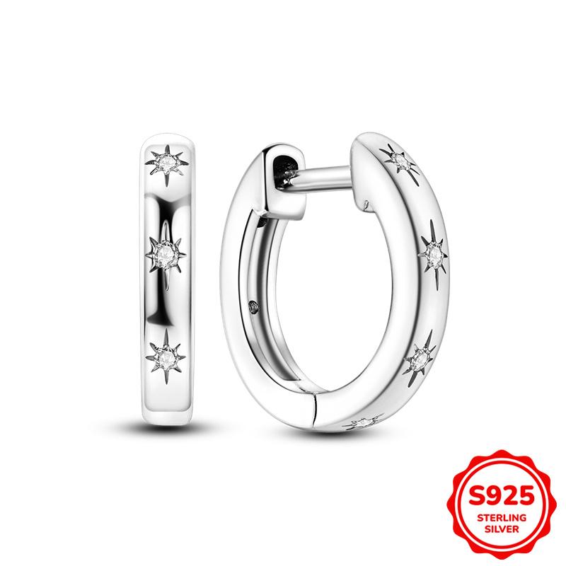 925 Sterling Silver Cubic Zircon Earrings Double  For Women Heart Star Moon Earrings Elegant Birthday Jewelry Gifts
