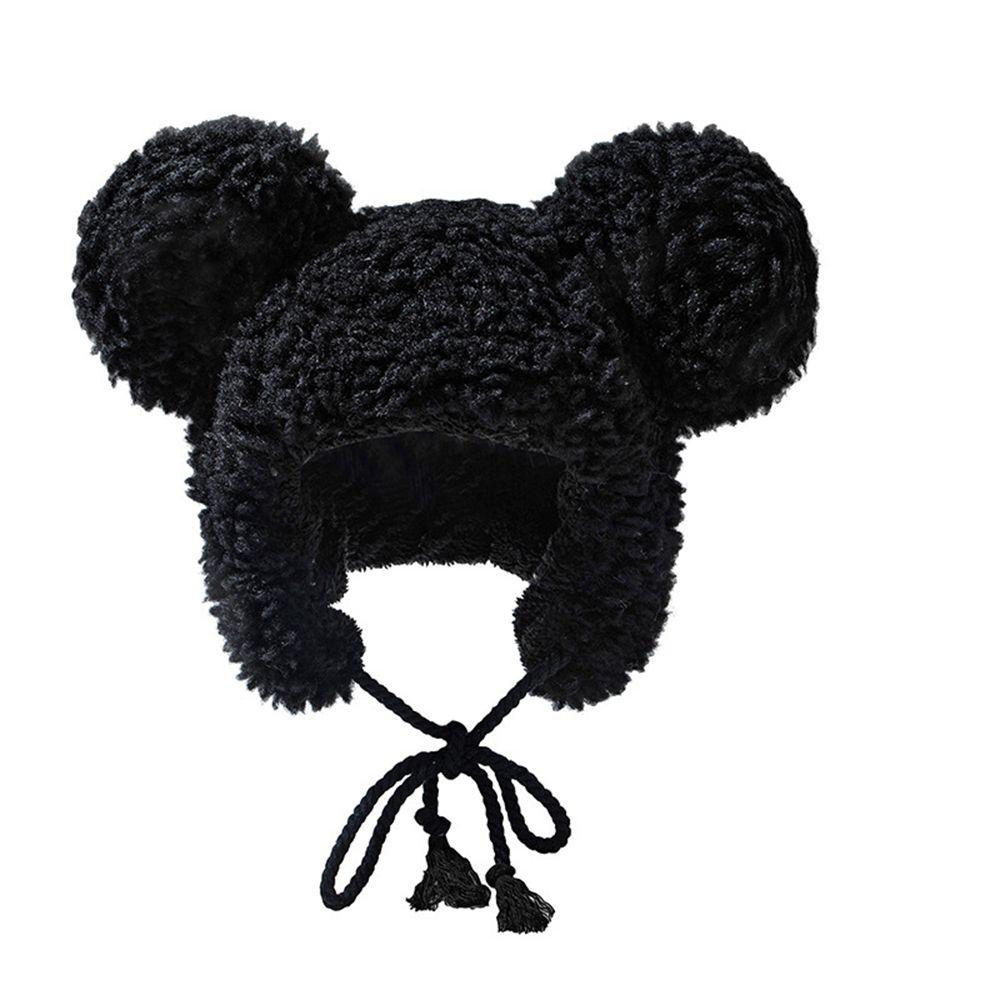 

Ear Protection With Earmuffs Bear Ears Warm Korean Hat Hats Women Plush Hat Lamb Fleece Hat чорний
