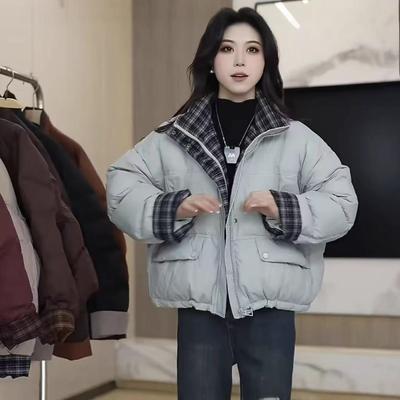 Women's Short Plaid Patchwork Winter Jacket