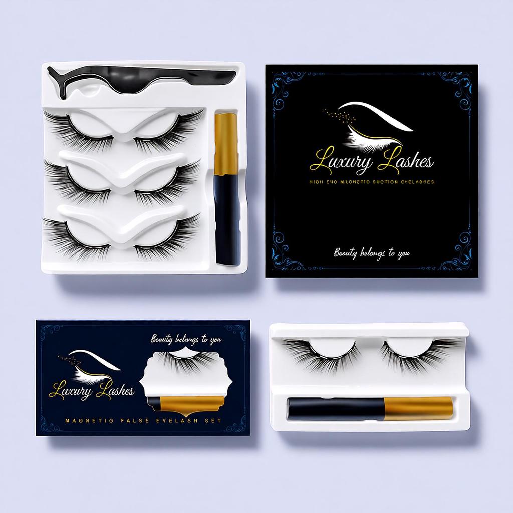 Magnetisches Set mit natürlichen, simulierten künstlichen Wimpern: 3 Paar mit abgewinkeltem Flügeldesign