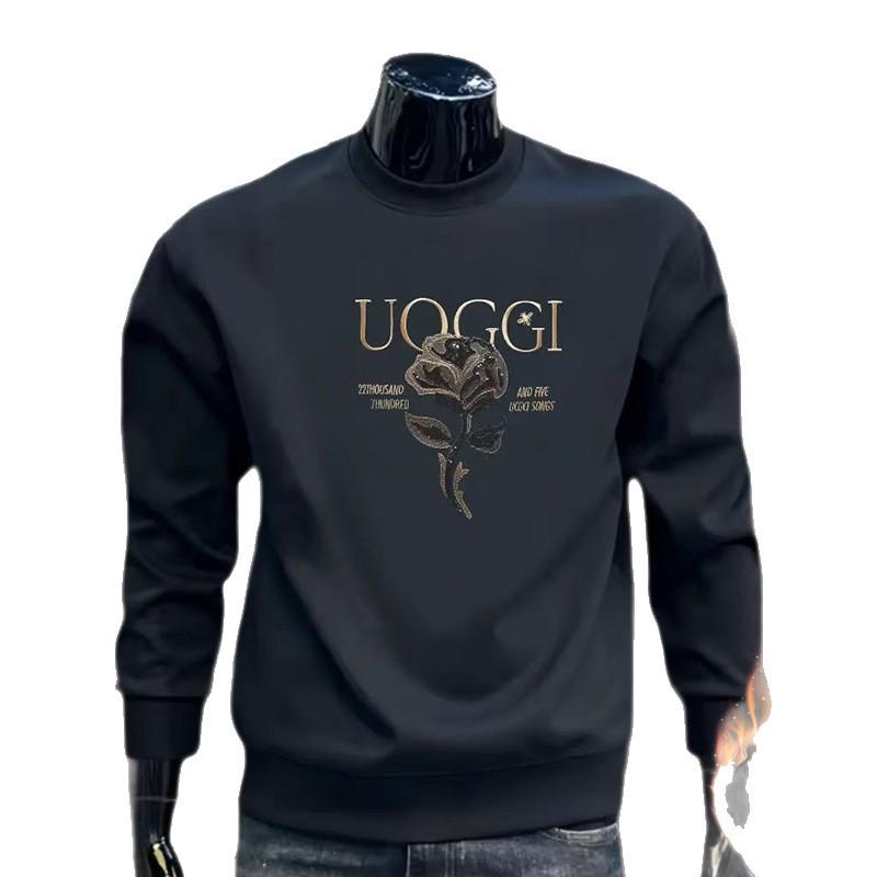 Men's Slim Fit Fleece-Lined Crew Neck Pullover Hoodie - Long Sleeve, Fashionable & Versatile