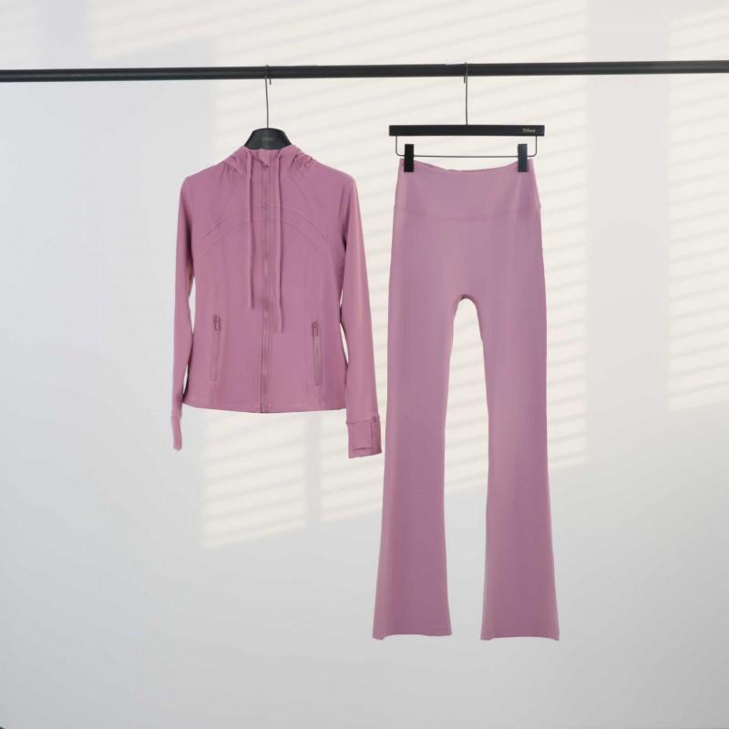 LU Womens Hooded Jacket Flared Pants Set Define Slim Fit Yoga Activewear