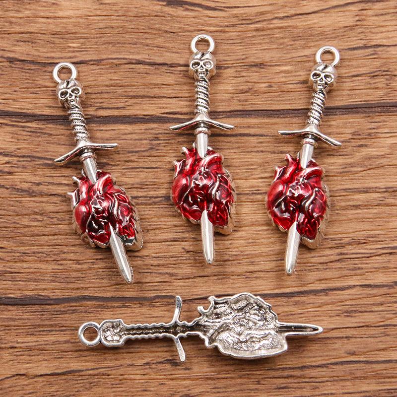 10Pcs Mix Size Alloy Metal Drop Oil Hollow Heart Skull Charm Red Color Pendant For Enamel DIY Bracelet Necklace Jewelry Making